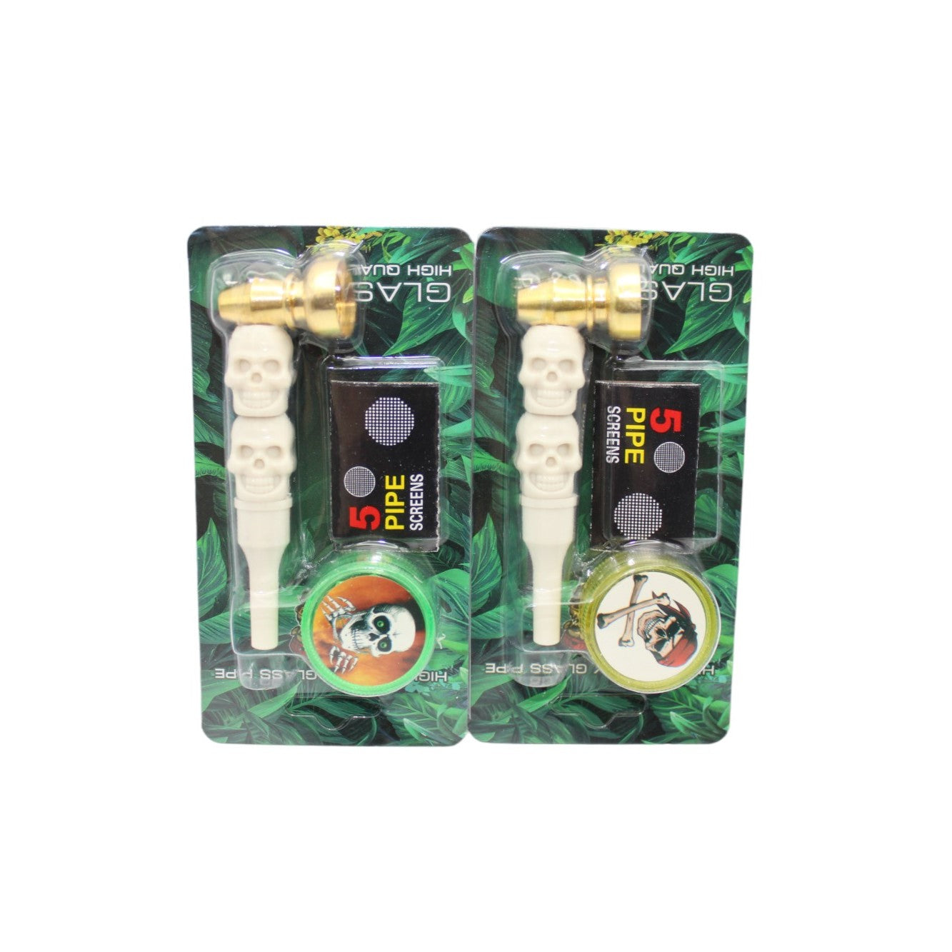 Glas Pfeife Totenkopf inkl. Grinder & Screens 12er Display