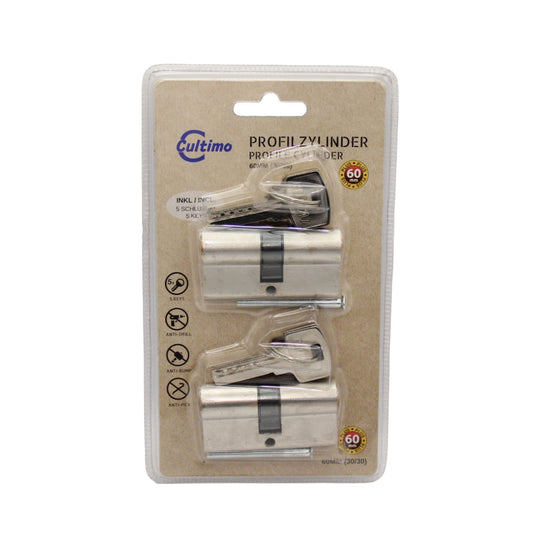 2x Profilzylinder Türschloss 60mm