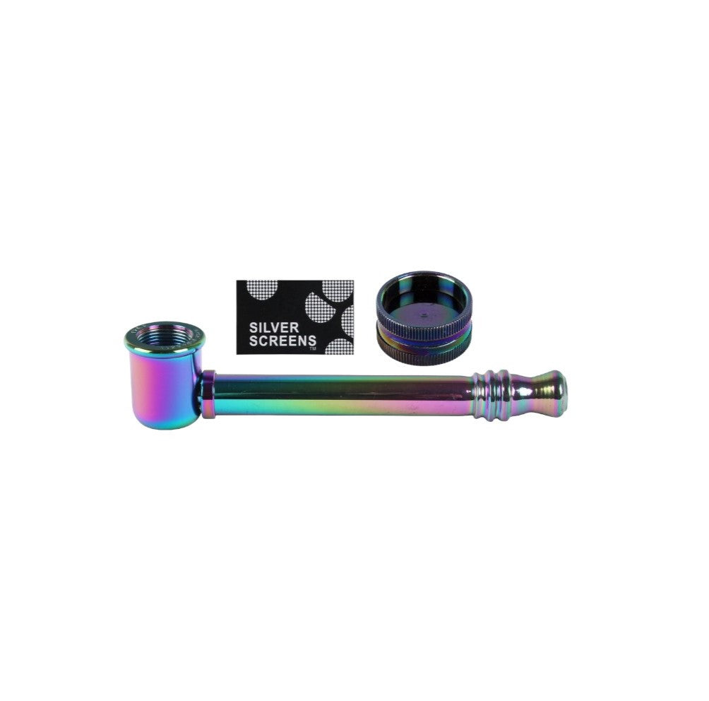 Wildfire Glas Pfeife Rainbow inkl. Grinder & Screens 12cm