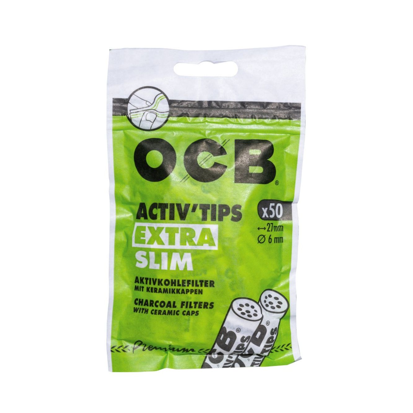OCB Activ'Tips Extra Slim Aktivkohlefilter 6mm 20x50