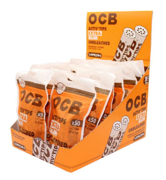 OCB Activ'Tips Extra Slim Unbleached Aktivkohlefilter 20x50